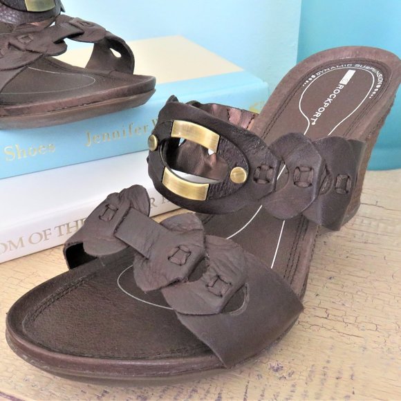 Brown Leather Wedge Summer Sandals by Rockport with Dynamic Suspension..…225 - Picture 2 of 9